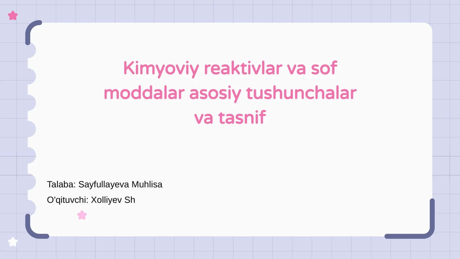 Kimyoviy reaktivlar va sof moddalar asosiy tushunchalar va tasnif