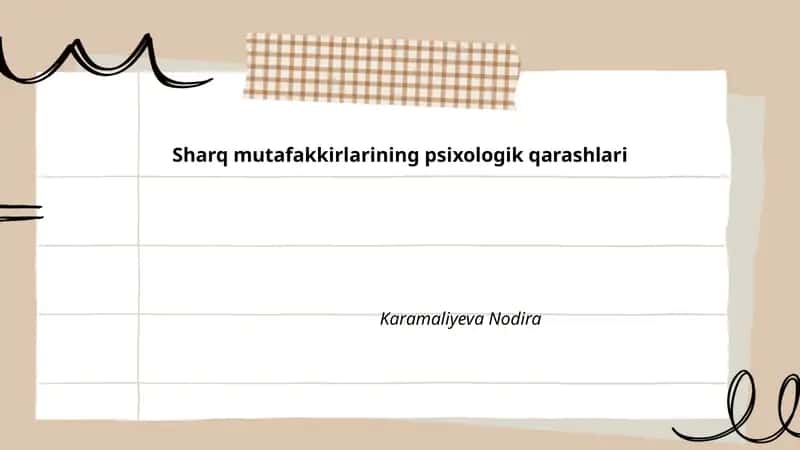 Sharq mutafakkirlarining psixologik qarashlari