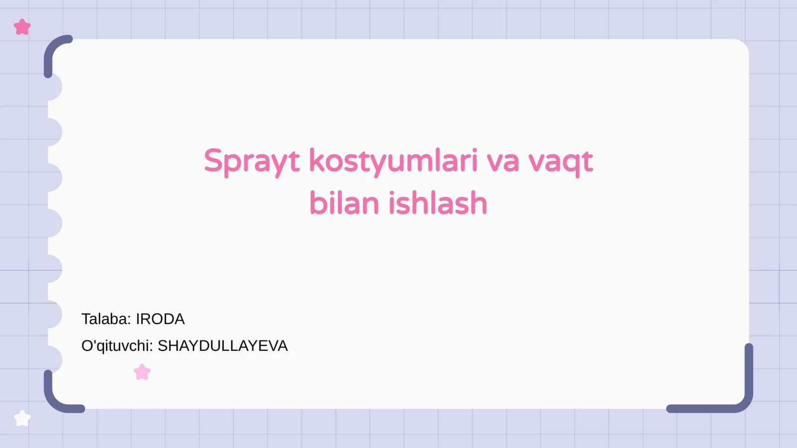 Sprayt kostyumlari va vaqt bilan ishlash