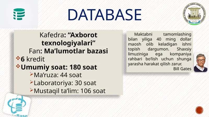 Ma’lumotlarbazasi (Database)