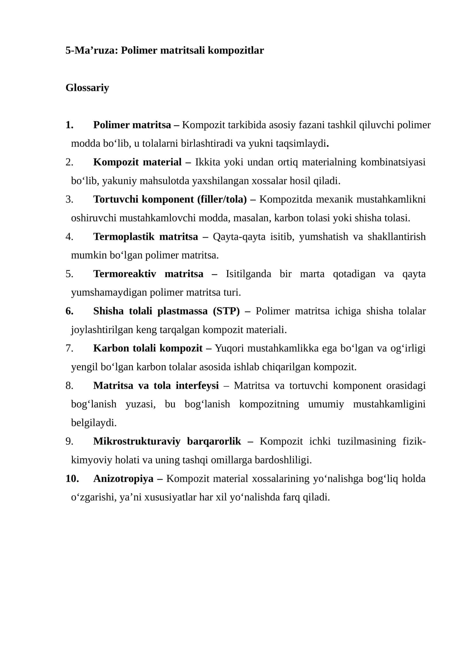 5-Ma’ruza: Polimer matritsali kompozitlar