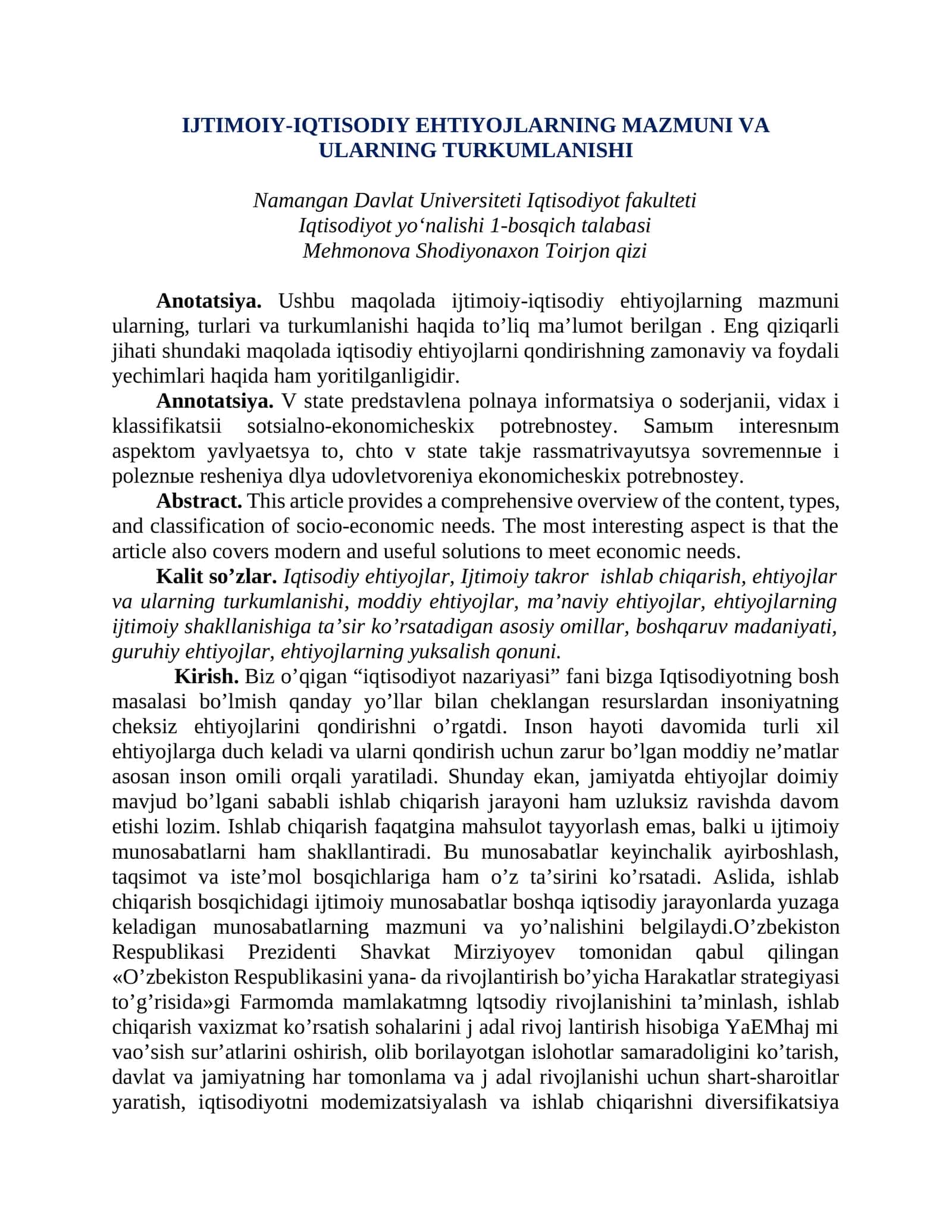 Ijtimoiy-iqtisodiy ehtiyojlar