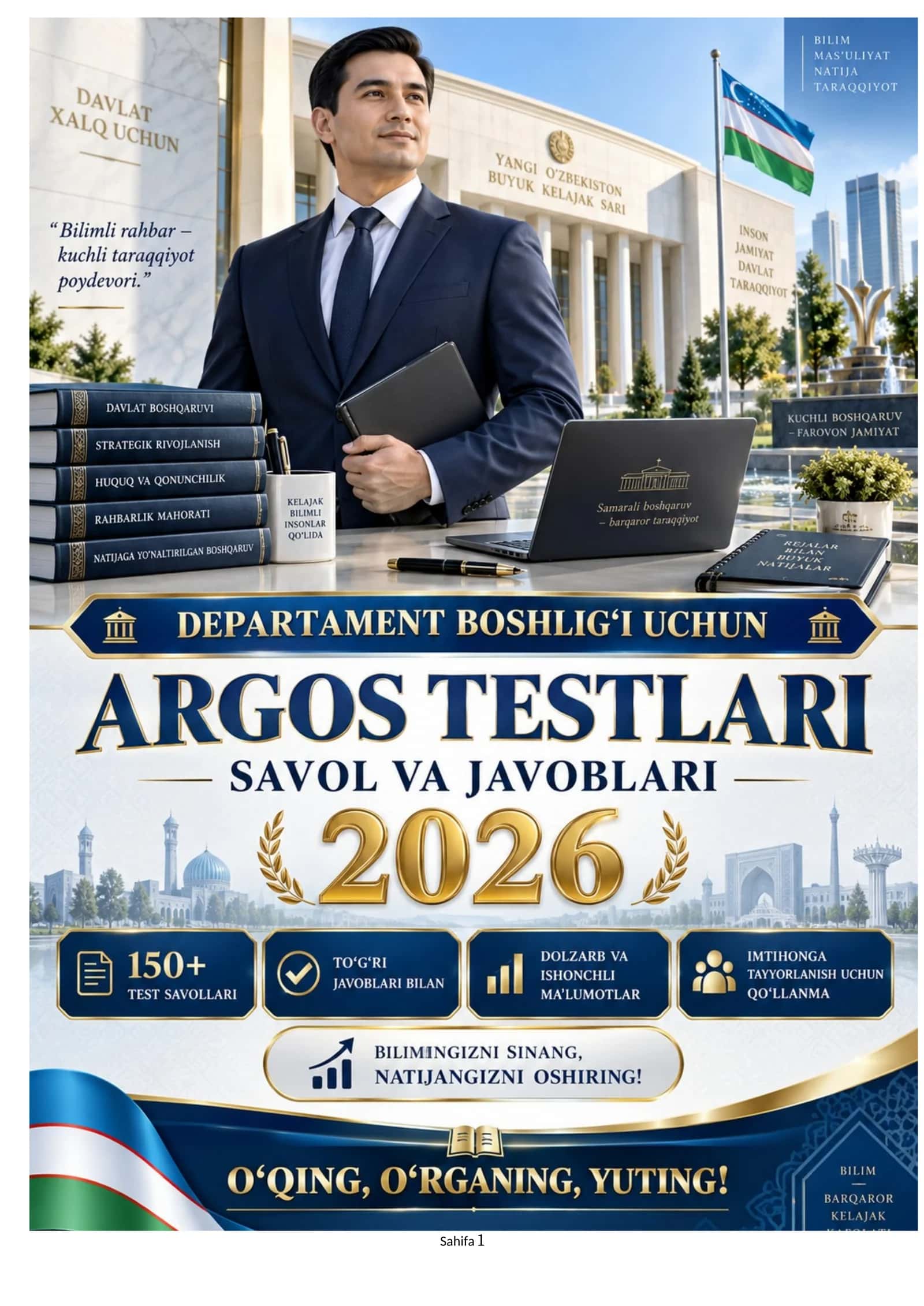 2026 Departament Boshlig‘i uchun ARGOS Testlari 🏛️ | 150 ta Ehtimoliy Savol va Javoblar