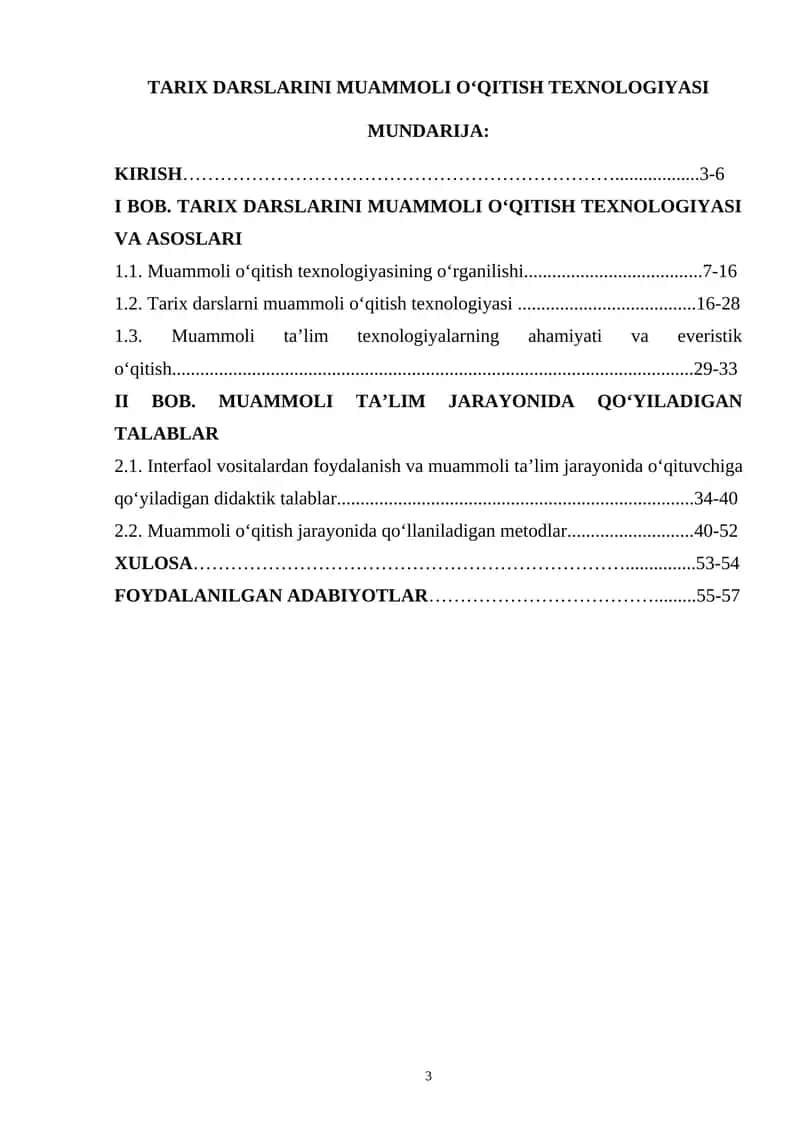 TARIX DARSLARINI MUAMMOLI O‘QITISH TEXNOLOGIYASI