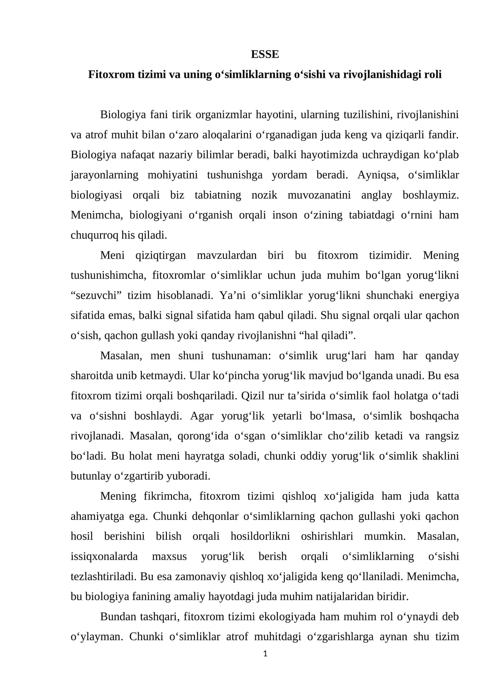 Fitoxrom Tizimi va Ung o‘sish va Rivojlanishidagi roli