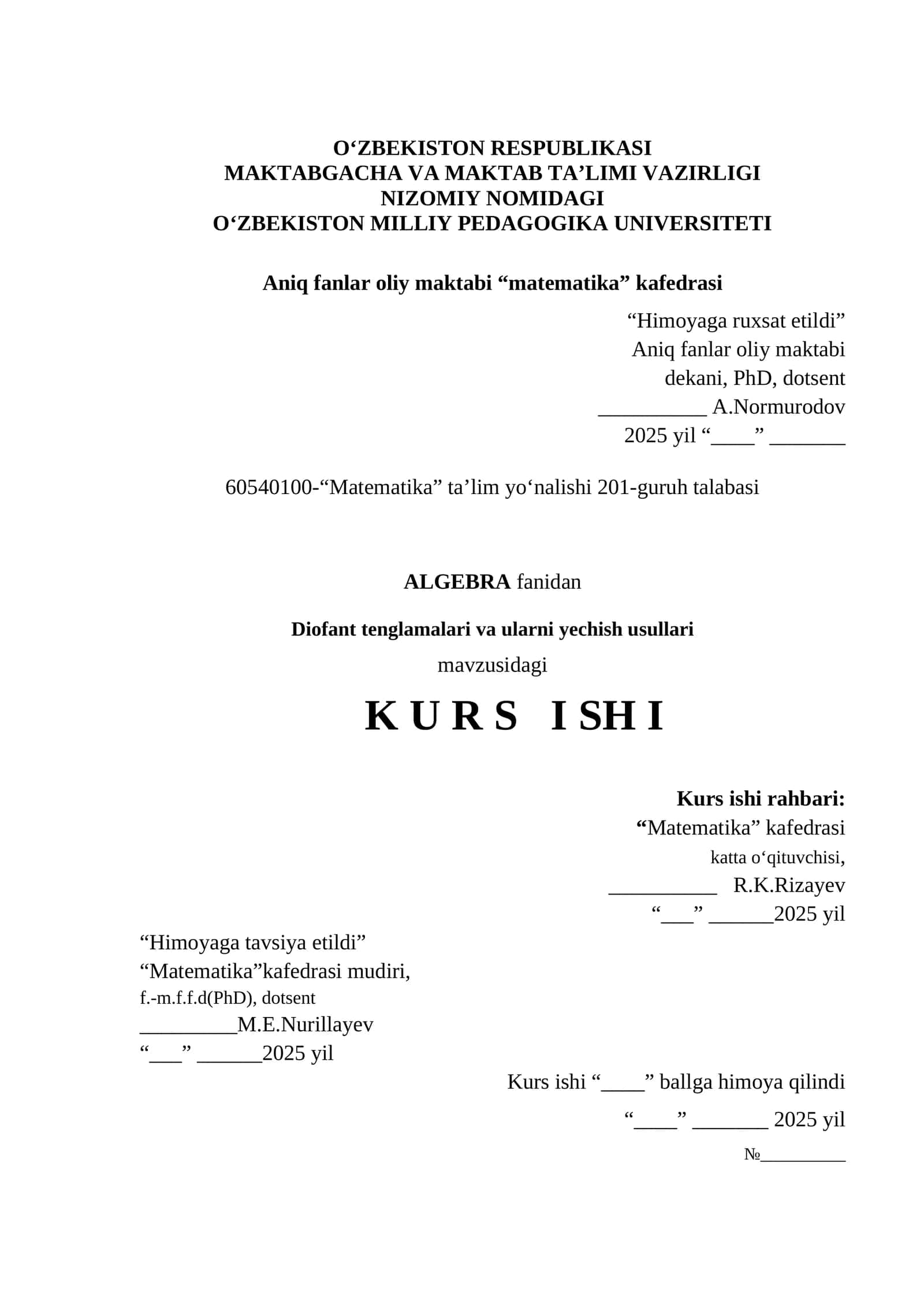 Diofant tenglamalari va ularni yechish usullari