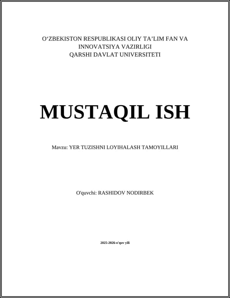 Yer tuzishni loyihalash tamoyillari