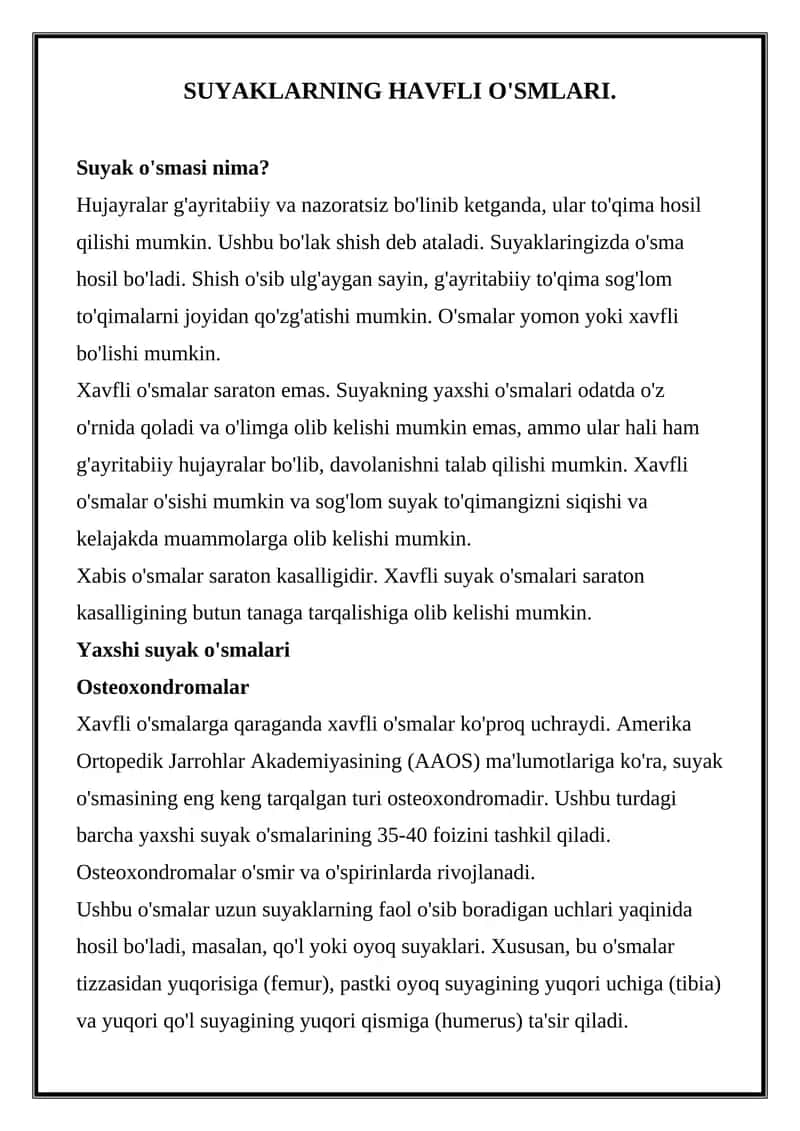 Suyaklarning havfli o'smlari