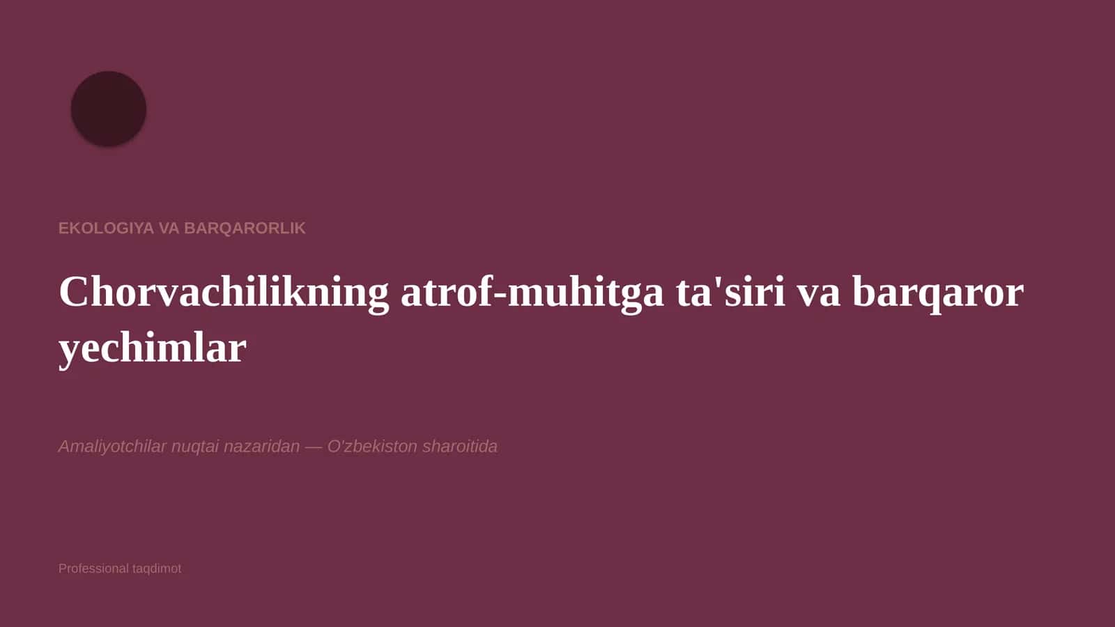 Ekologiya va Barqarorlik