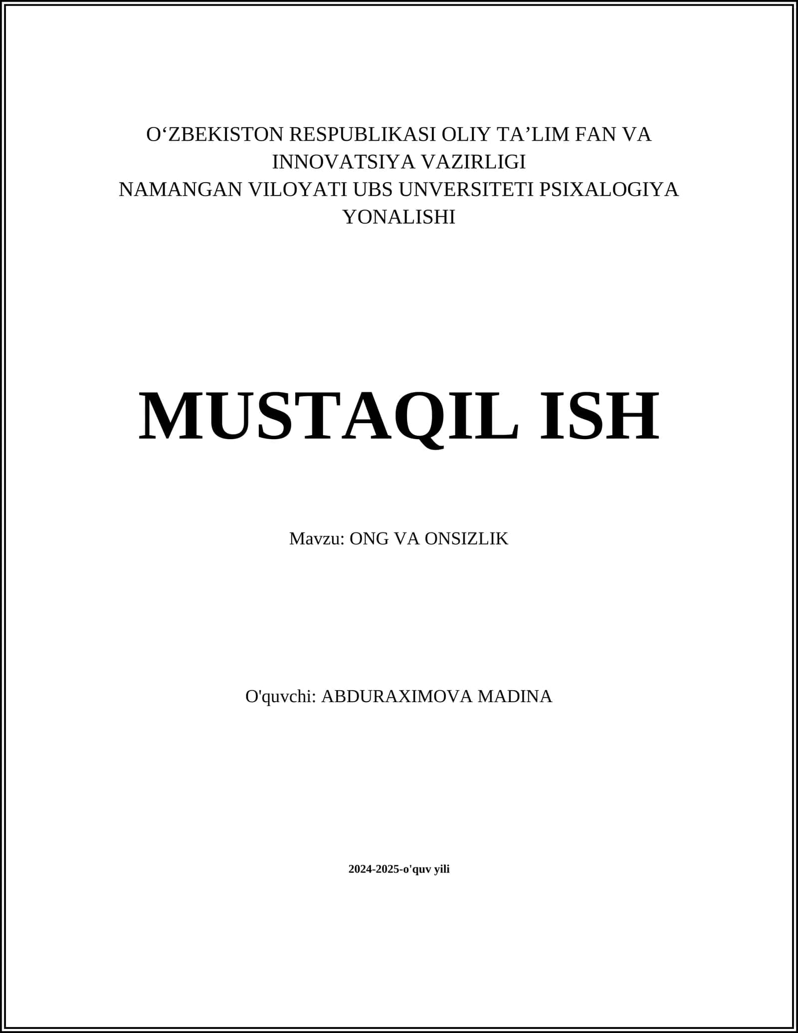 ONG VA ONSIZLIK