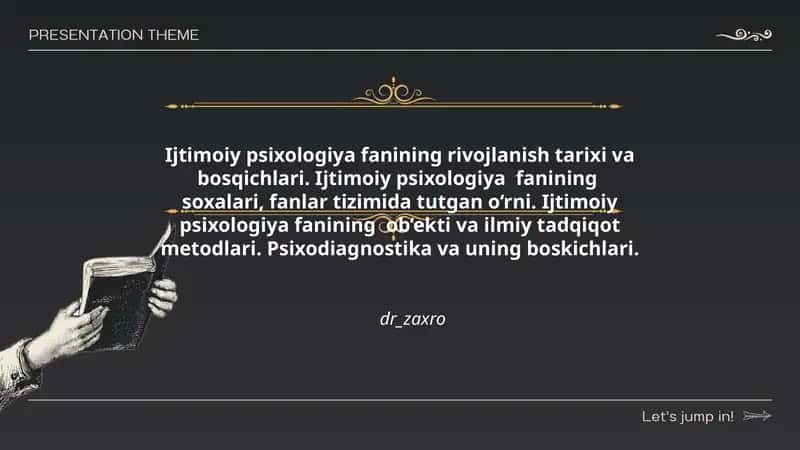 Ijtimoiy psixologiya fanining rivojlanish tarixi va bosqichlari. Ijtimoiy psixologiya fanining soxalari, fanlar tizimida tutgan o‘rni. Ijtimoiy psixologiya fanining ob’ekti va ilmiy tadqiqot metodlari. Psixodiagnostika va uning boskichlari.
