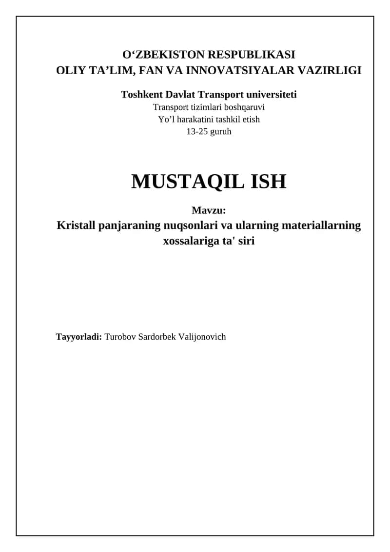 Kristall panjaradagi nuqsonlar: turlari va tasnifi