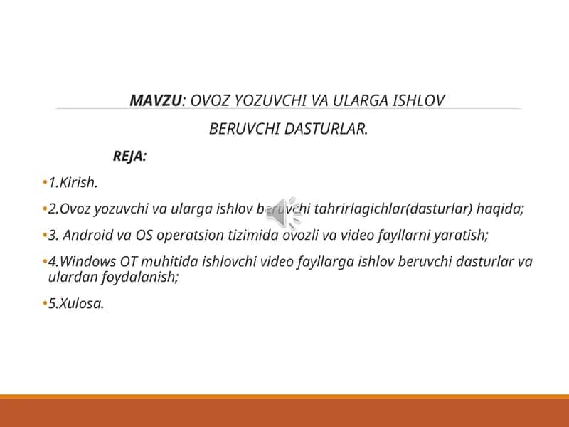 OVOZ YOZUVCHI VA ULARGA ISHLOV BERUVCHI DASTURLAR