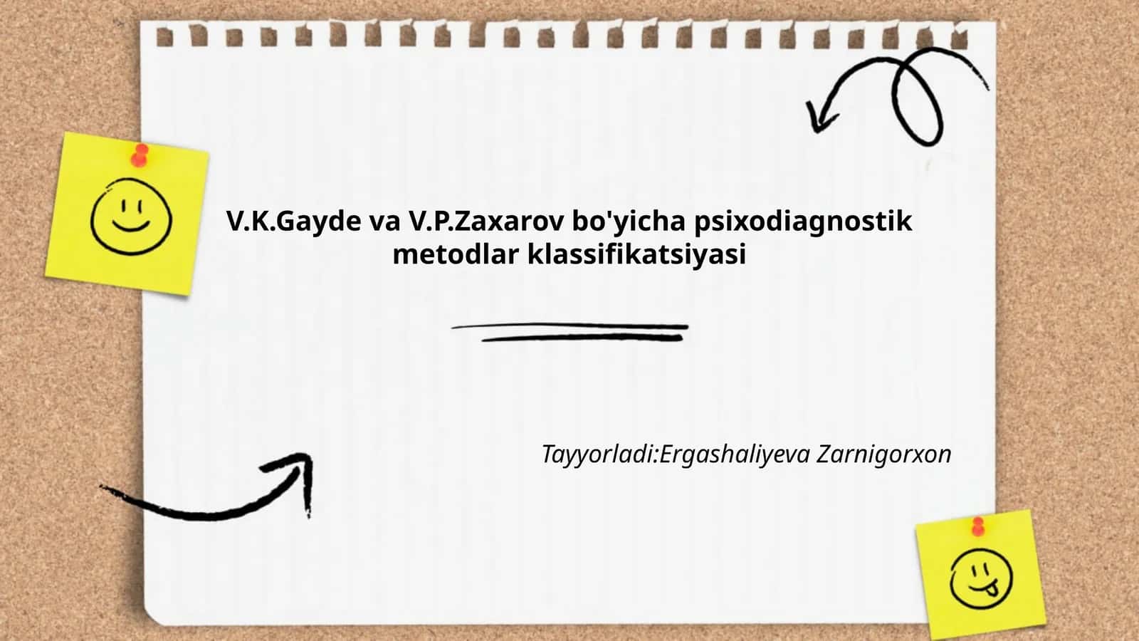 V.K.Gayde va V.P.Zaxarov bo'yicha psixodiagnostik metodlar klassifikatsiyasi