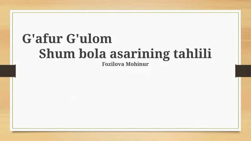 Shum bola asarining tahlili