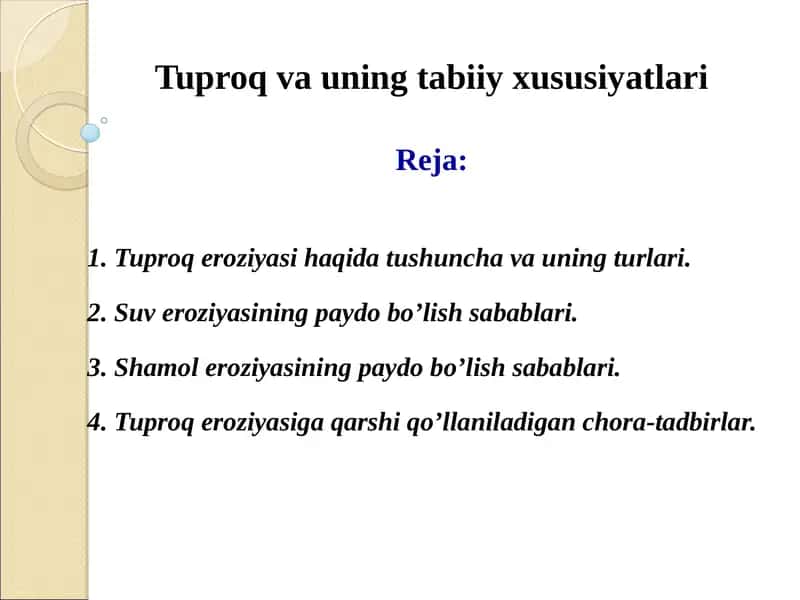 Tuproq va uning tabiiy xususiyatlari