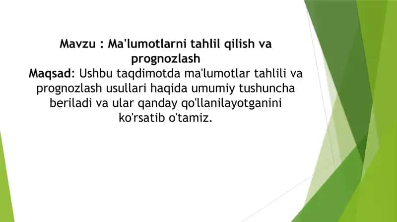 Ma'lumotlarni tahlil qilish va prognnozlash