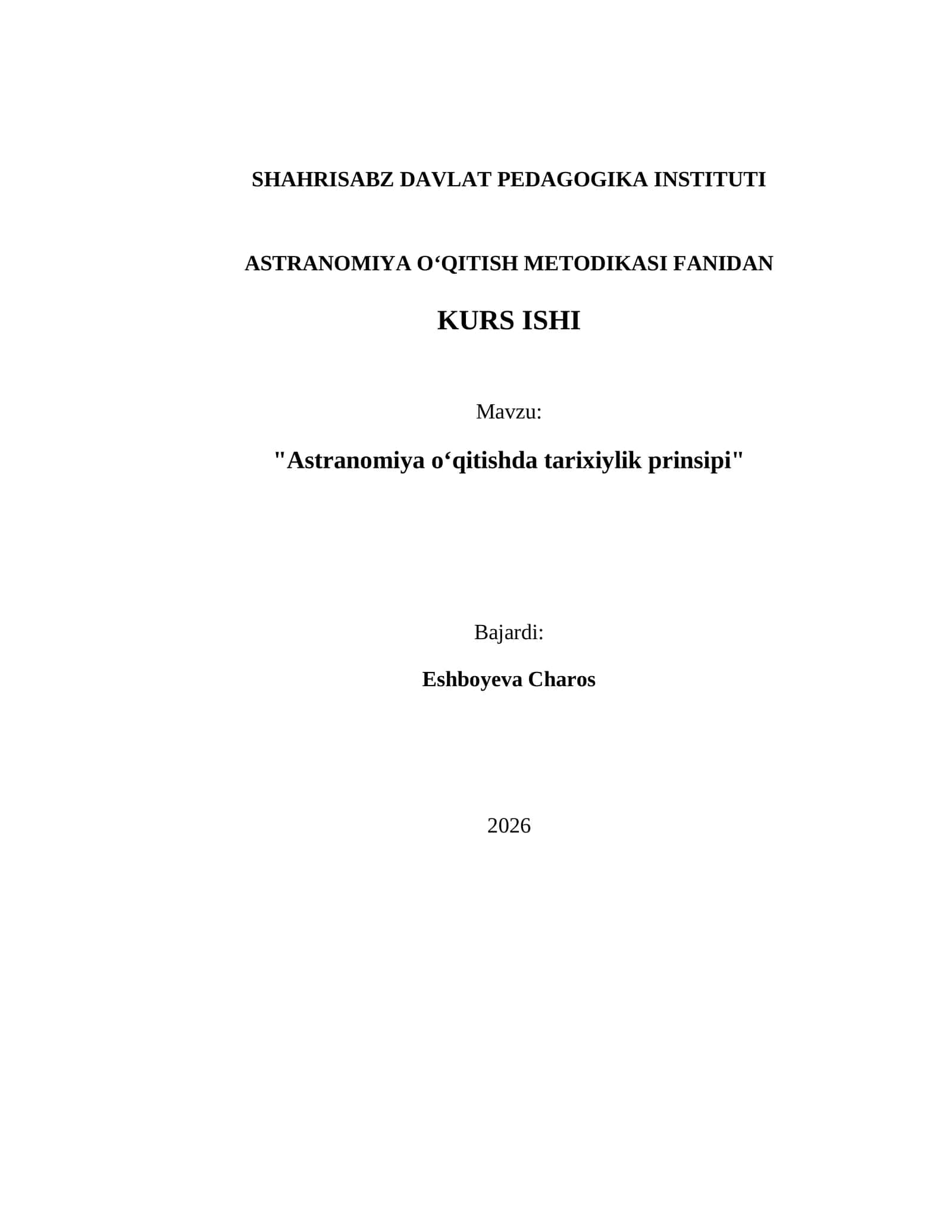 Astranomiya oʻqitishda tarixiylik prinsipi