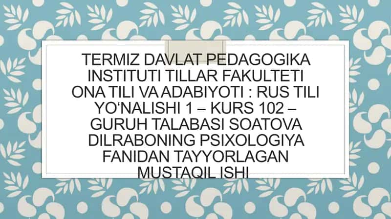 Goʻdaklik va Ilk Bolalik Davrida Psixik Rivojlanish
