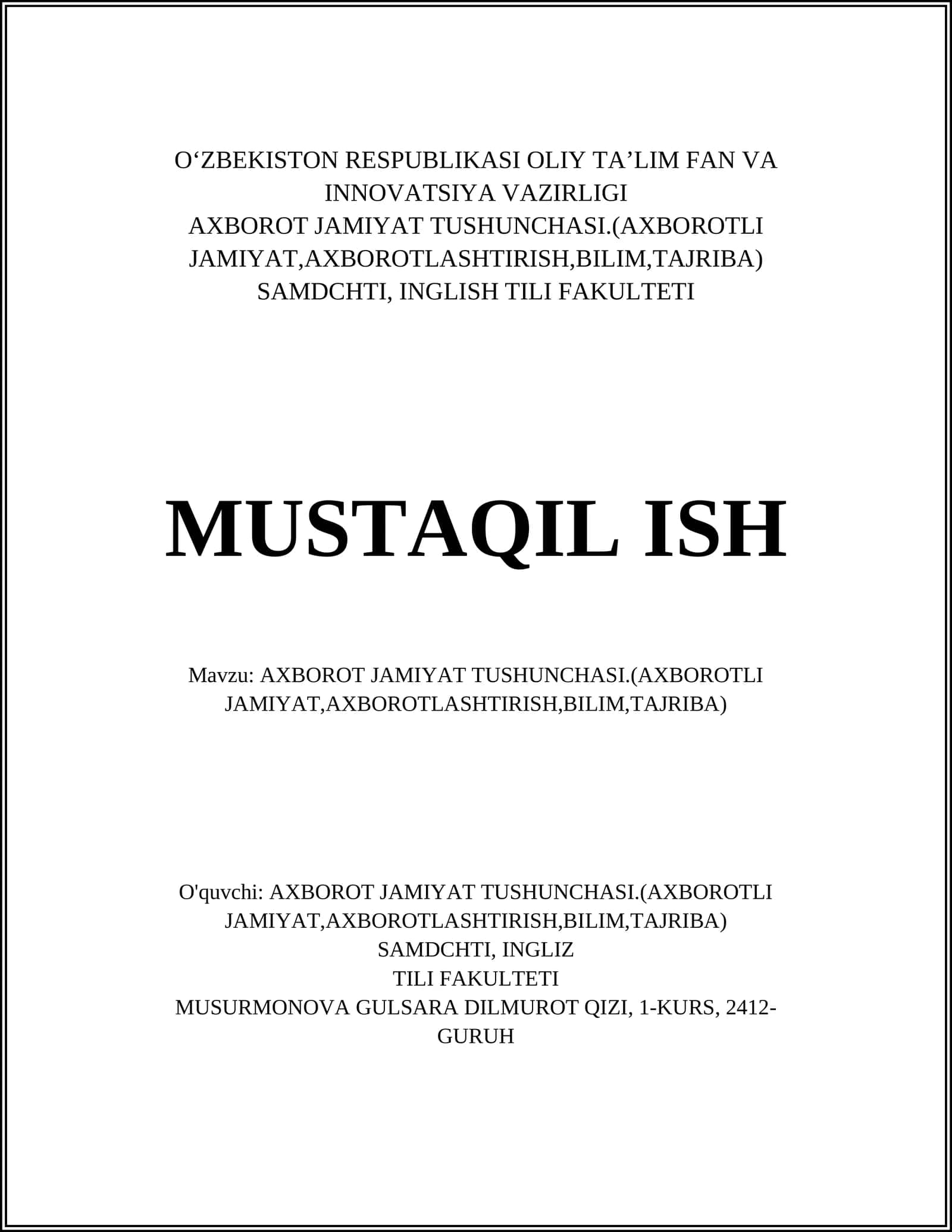 AXBOROT JAMIYAT TUSHUNCHASI