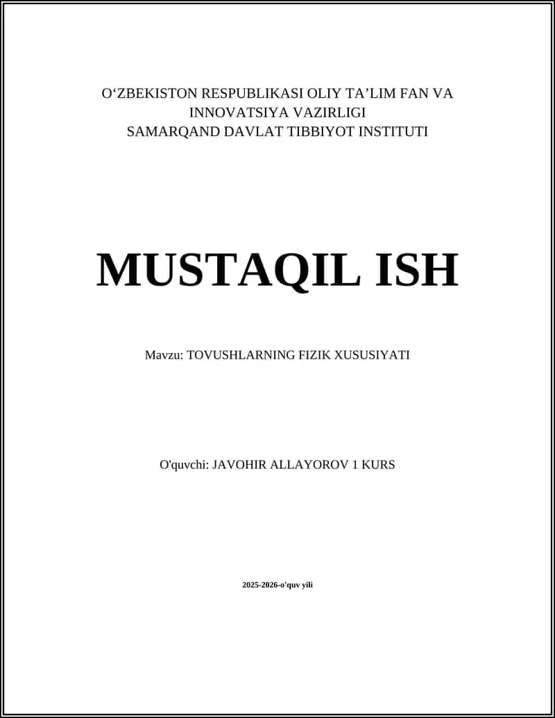 TOVUSHLARNING FIZIK XUSUSIYATI