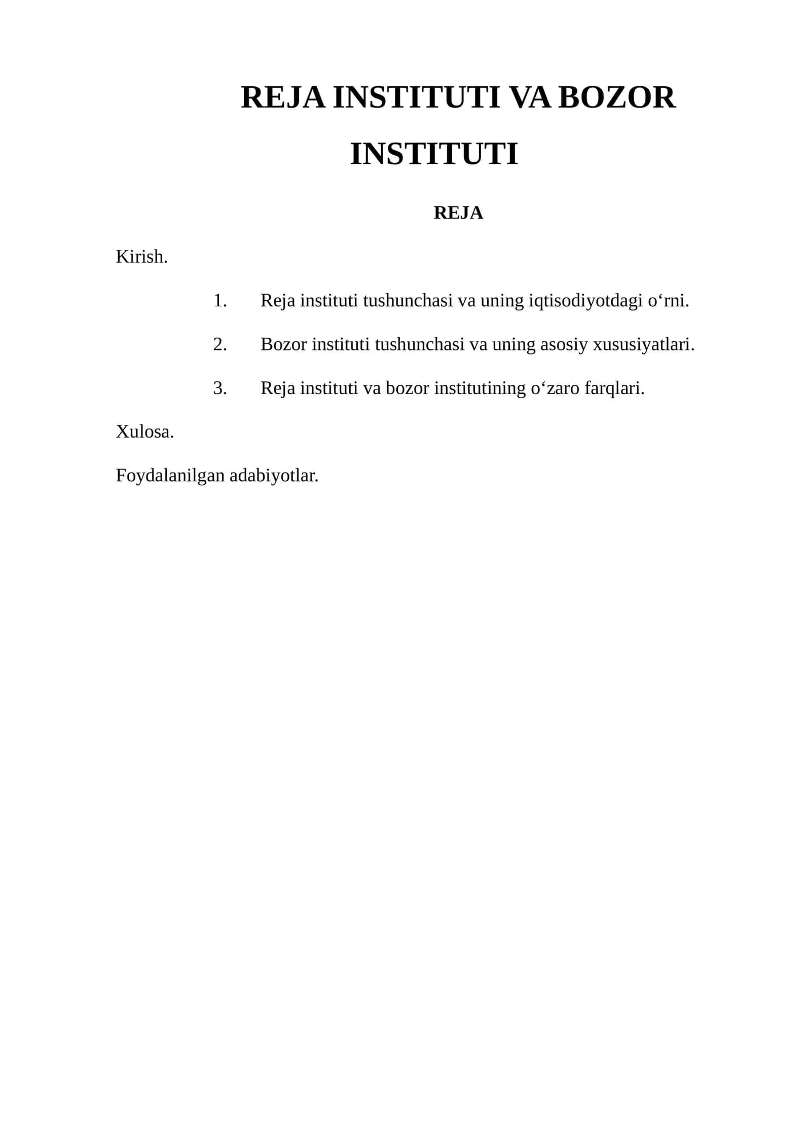REJA INSTITUTI VA BOZOR INSTITUTI