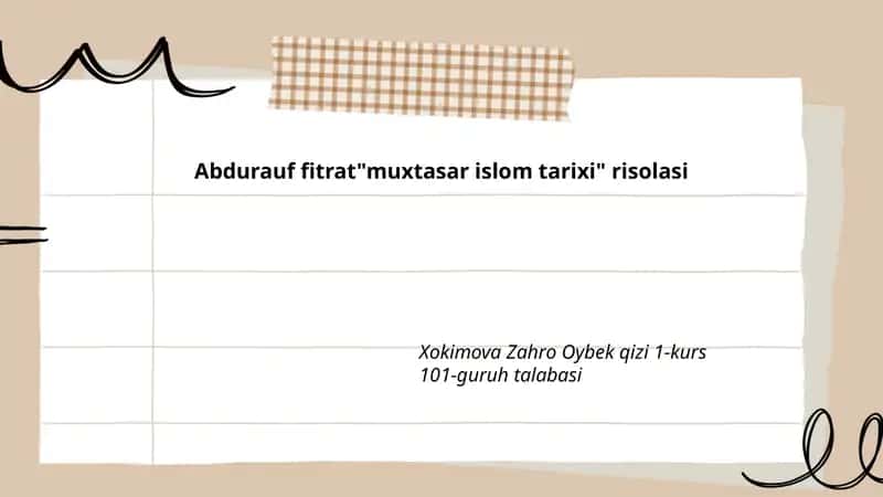Abdurauf Fitrat Muxtasar Islom tarixi risolasi
