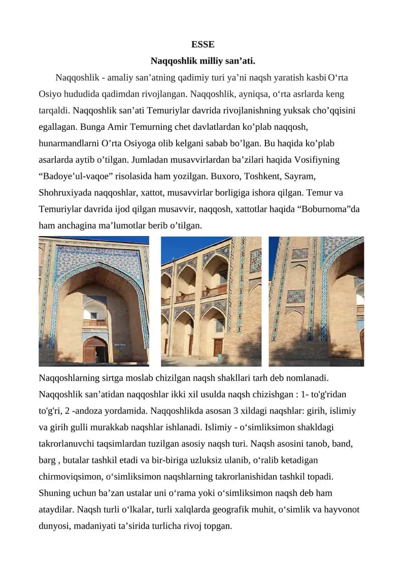 Naqqoshlik milliy san’ati.