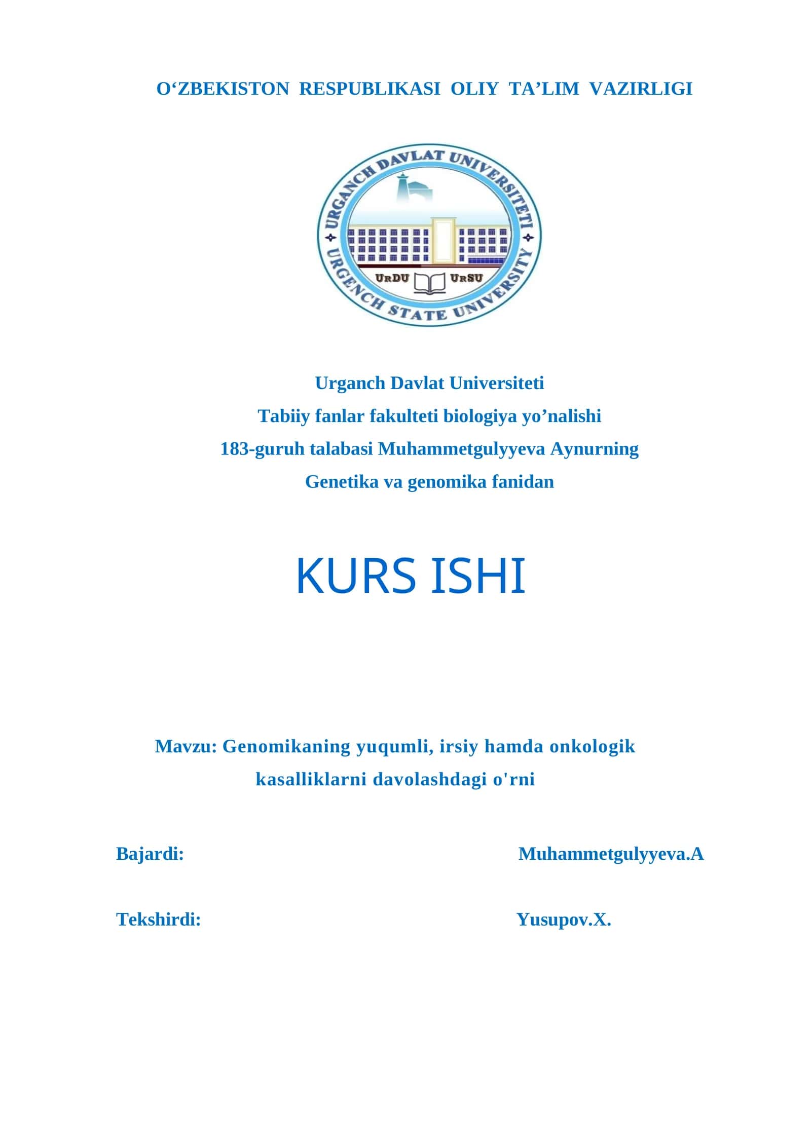 Genomikaning yuqumli, irsiy hamda onkologik kasalliklarni davolashdagi o'rni