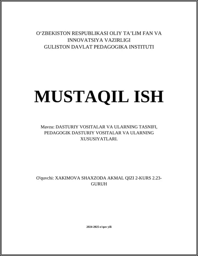 DASTURIY VOSITALAR VA ULARNING TASNIFI