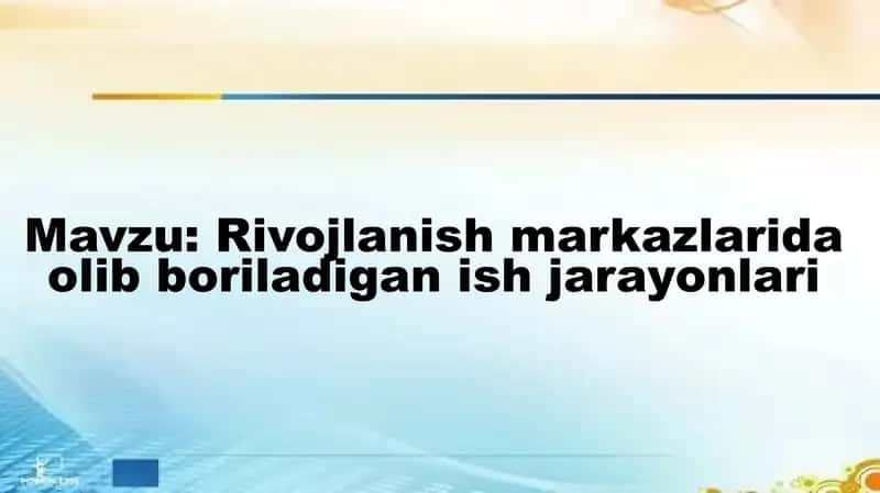 Rivojlanish markazlarida olib boriladigan ish jarayonlari