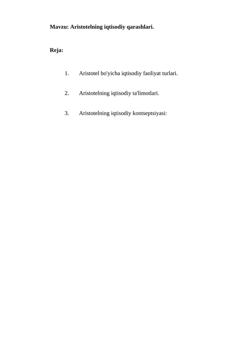 Aristotelning iqtisodiy qarashlari