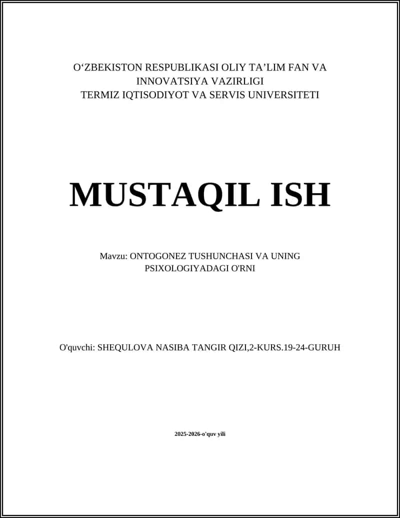 Ontogenez Tushunchasi va uning Psixologiyadagi O'rni
