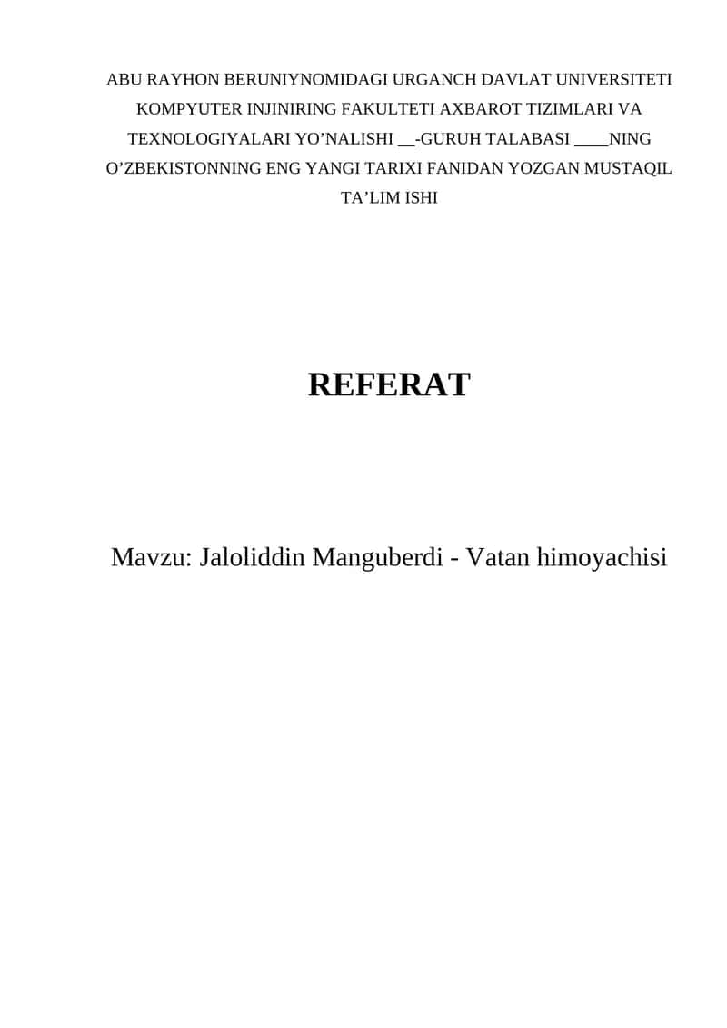 Jaloliddin Manguberdi Vatan himoyachisi