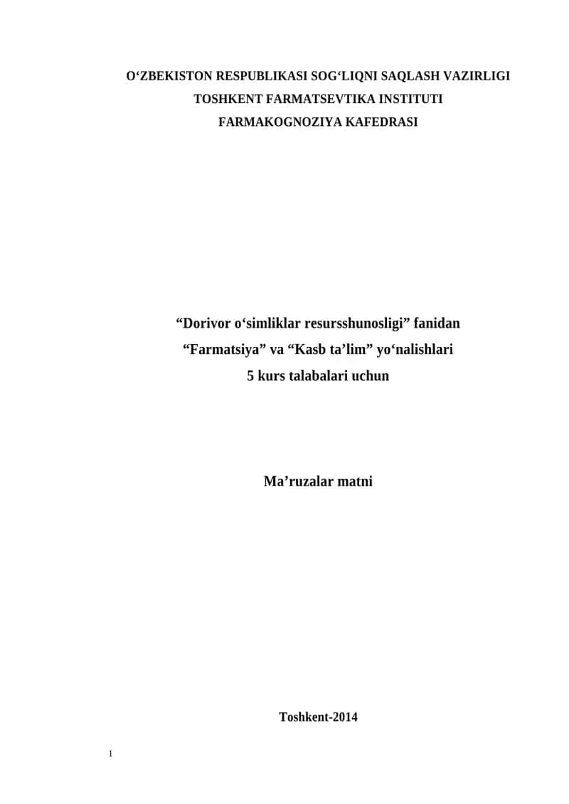Dorivor o‘simliklar resursshunosligi