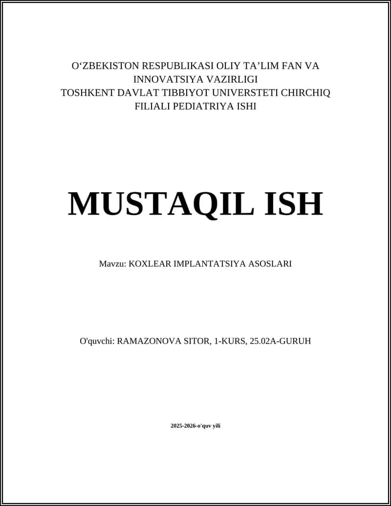 KOXLEAR IMPLANTATSIYA ASOSLARI