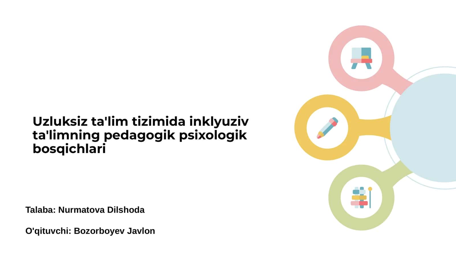 Uzluksiz ta'lim tizimida inklyuziv ta'limning pedagogik psixologik bosqichlari