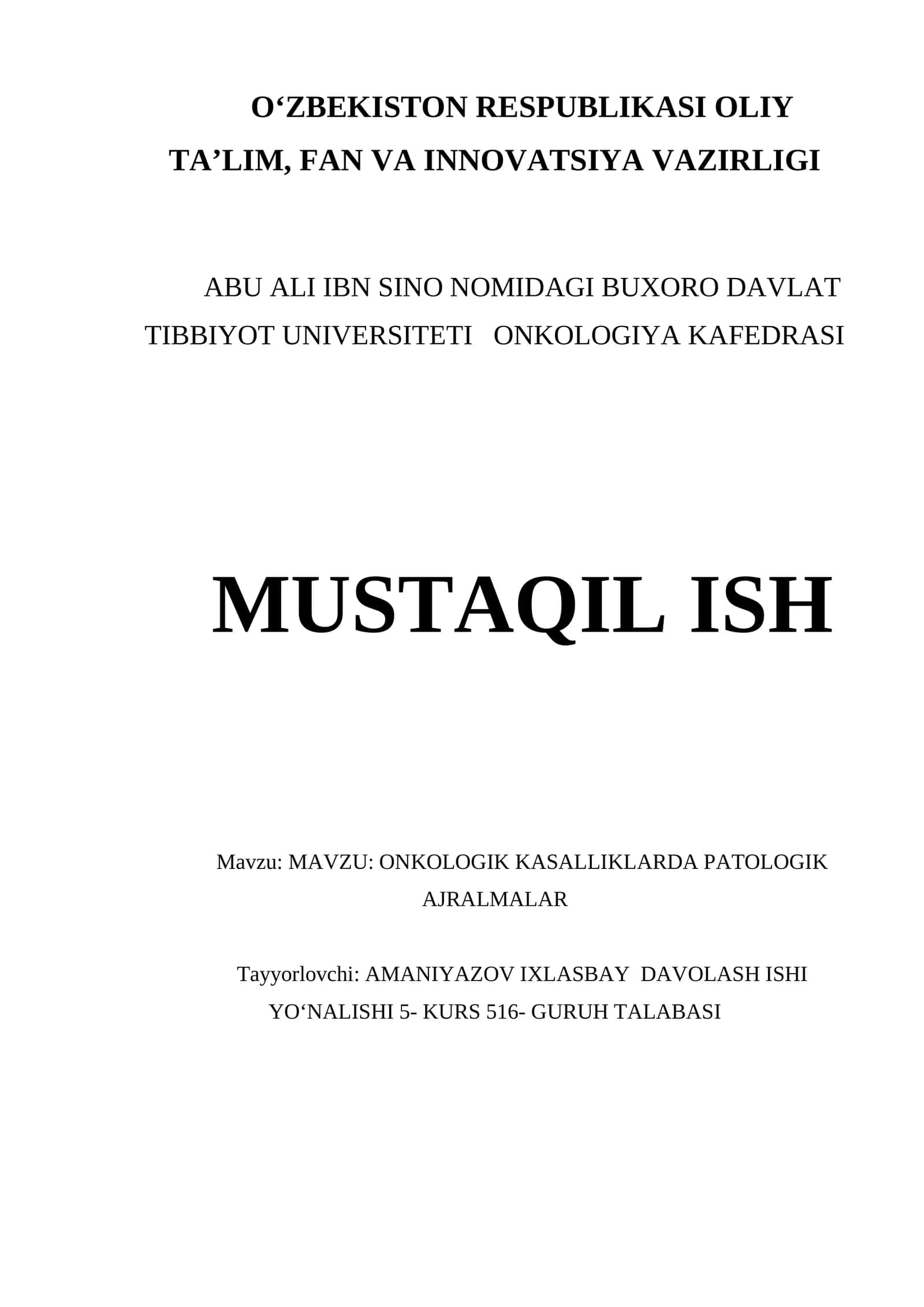ONKOLOGIK KASALLIKLARDA PATOLOGIK AJRALMALAR