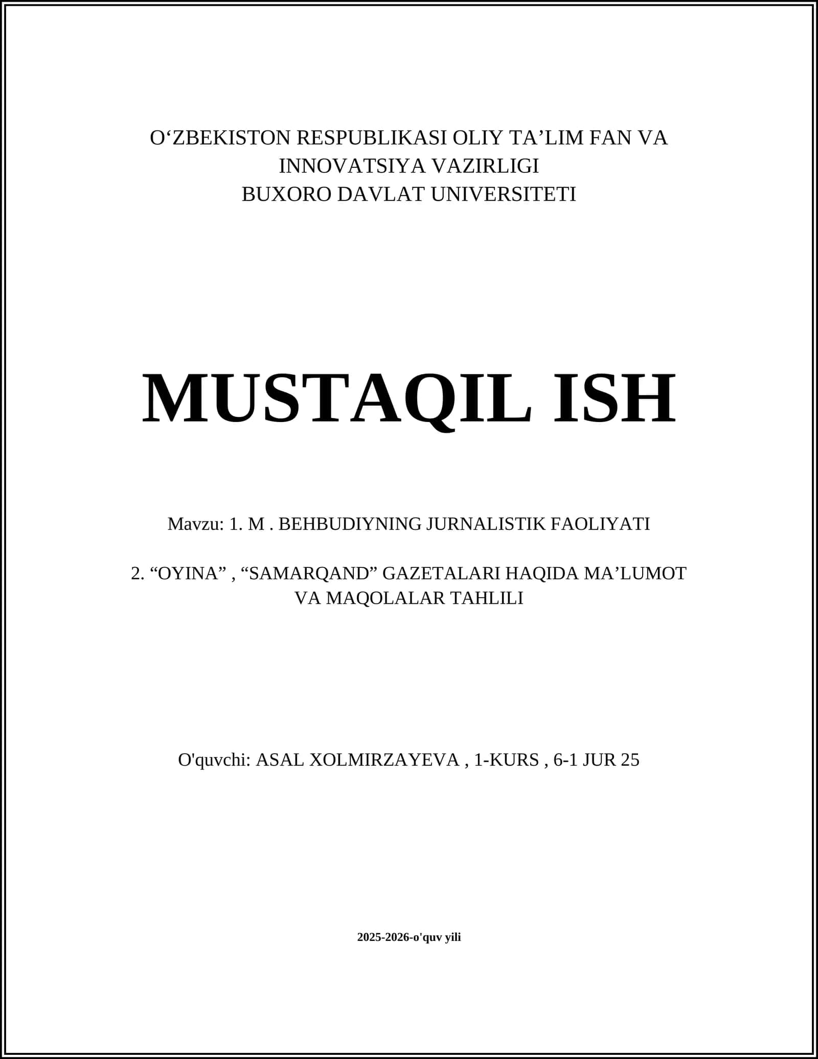 M. BEHBUDIYNING JURNALISTIK FAOLIYATI