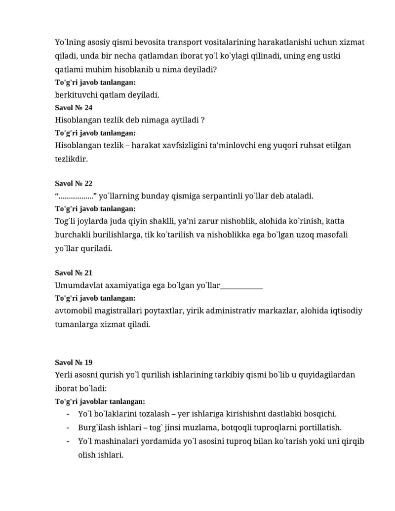 Umumdavlat axamiyatiga ega bo`lgan yo`llar