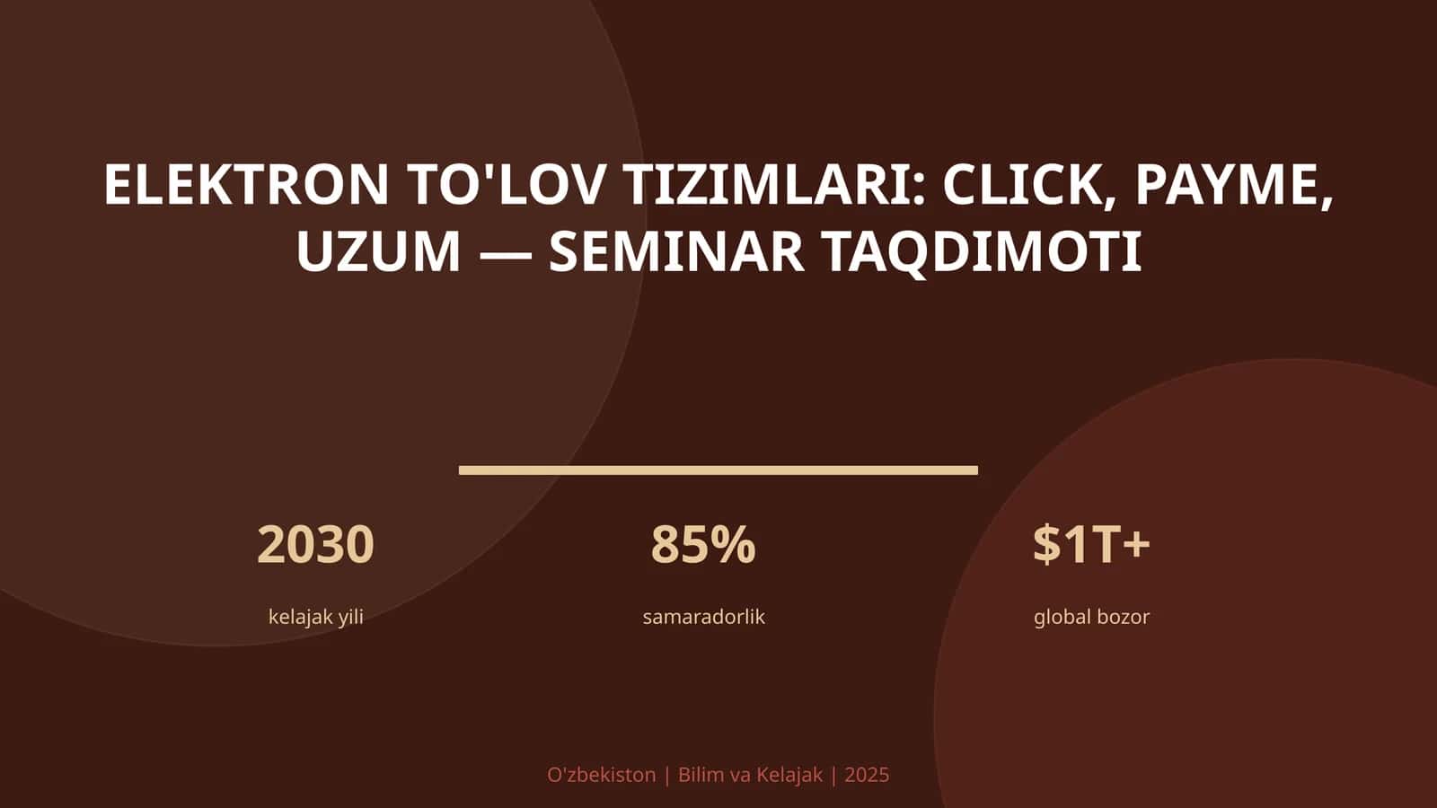 Elektron to'lov tizimlari: Click, Payme, Uzum — seminar taqdimoti