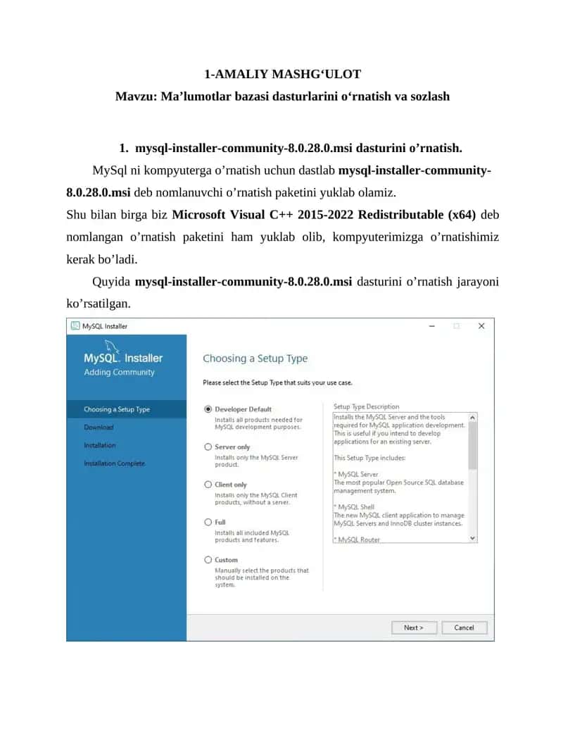 Ma’lumotlar bazasi dasturlarini o‘rnatish va sozlash