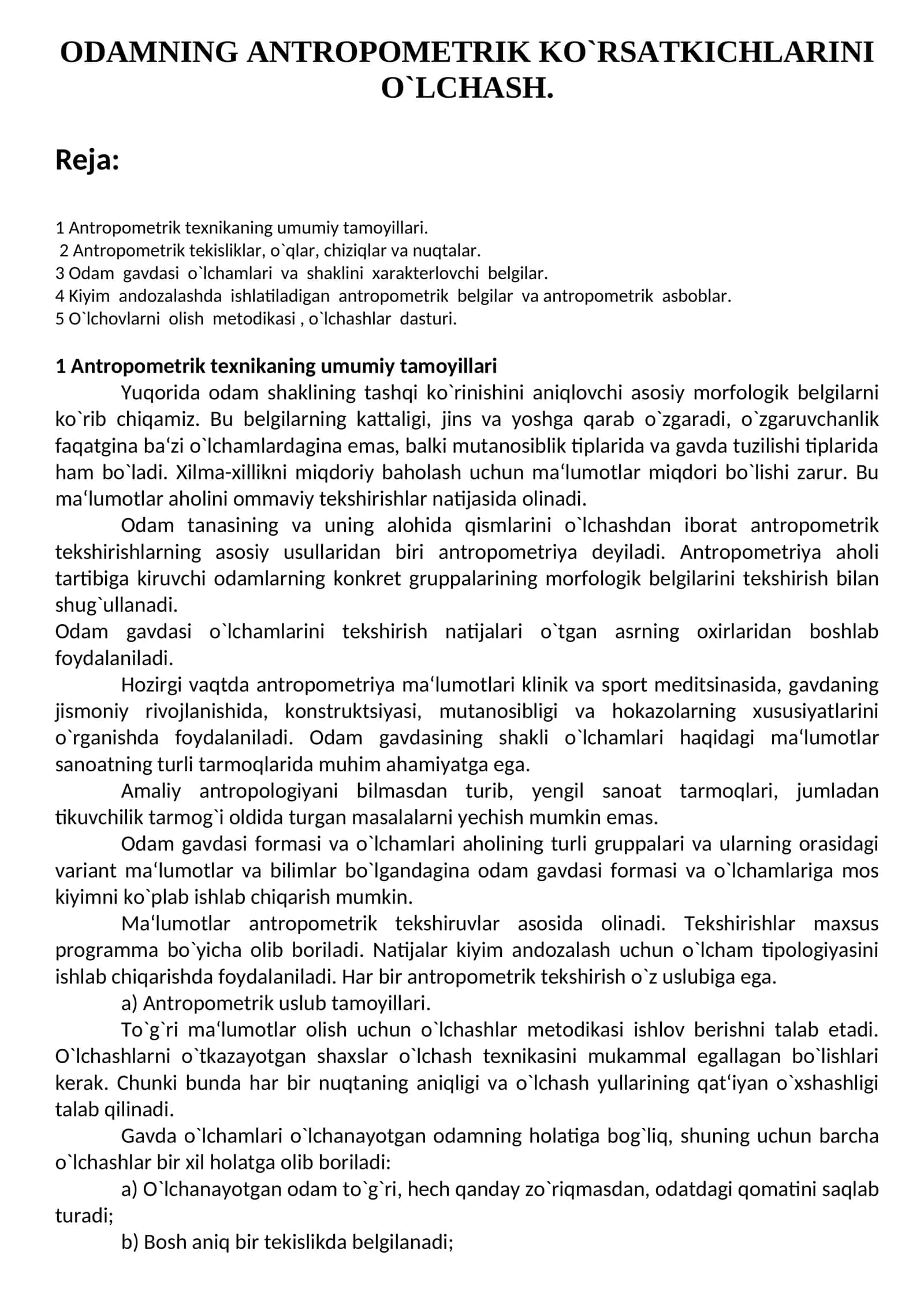 Antropometrik texnika va metodiya