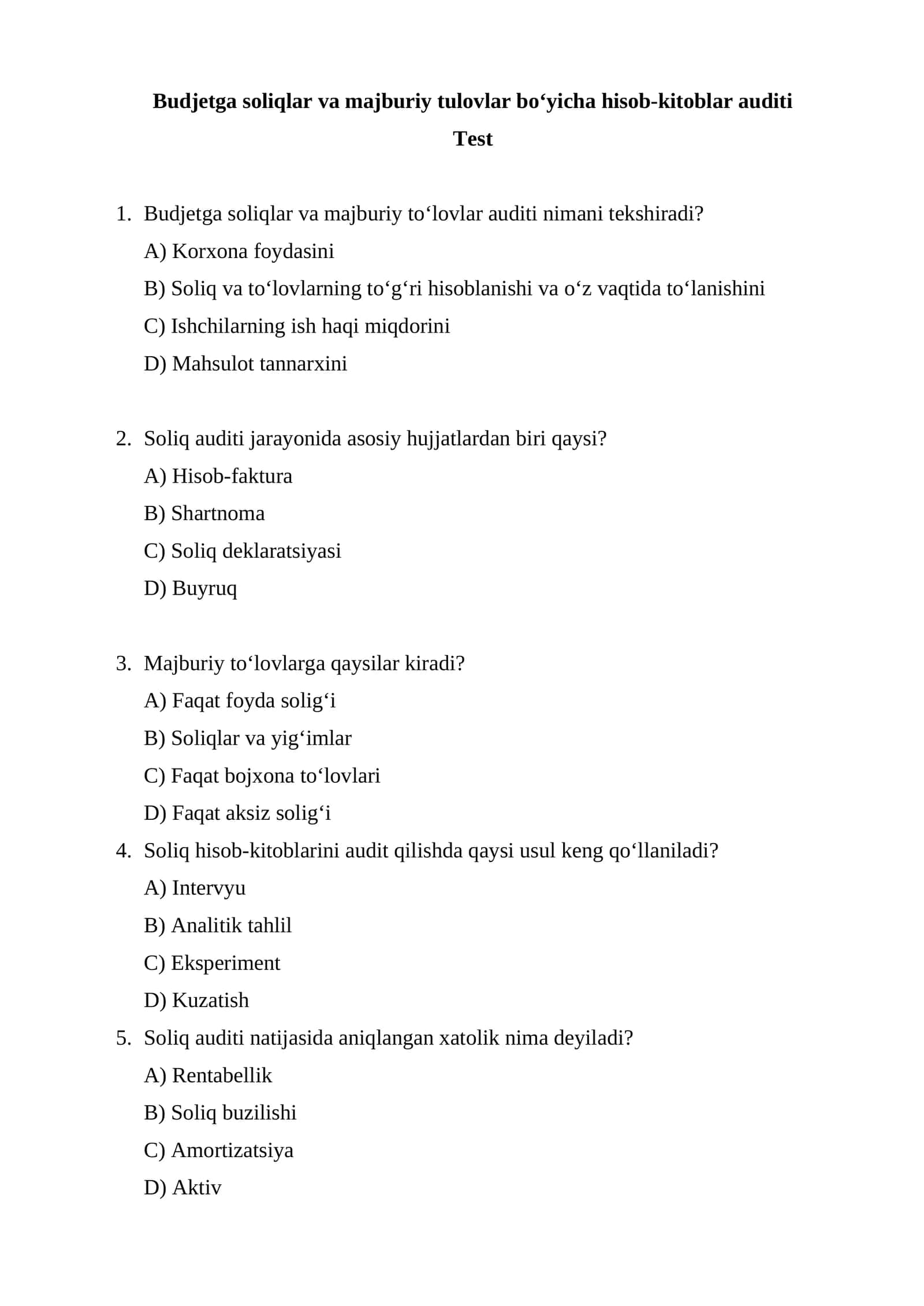 Budjetga soliqlar va majburiy tulovlar bo‘yicha hisob-kitoblar auditi