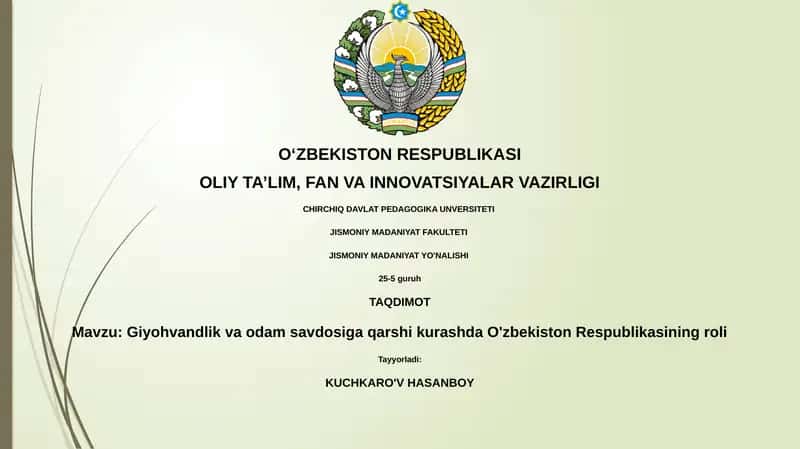 Giyohvandlik va odam savdosiga qarshi kurashda O'zbekiston Respublikasining roli