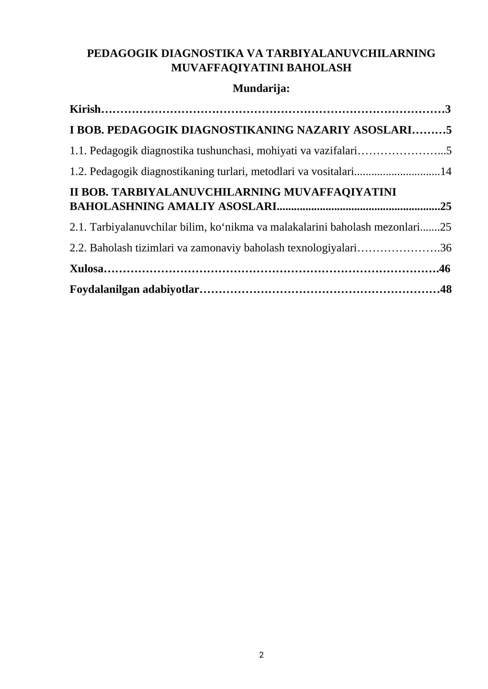 PEDAGOGIK DIAGNOSTIKA VA TARBIYALANUVCHILARNING MUVAFFAQIYATINI BAHOLASH