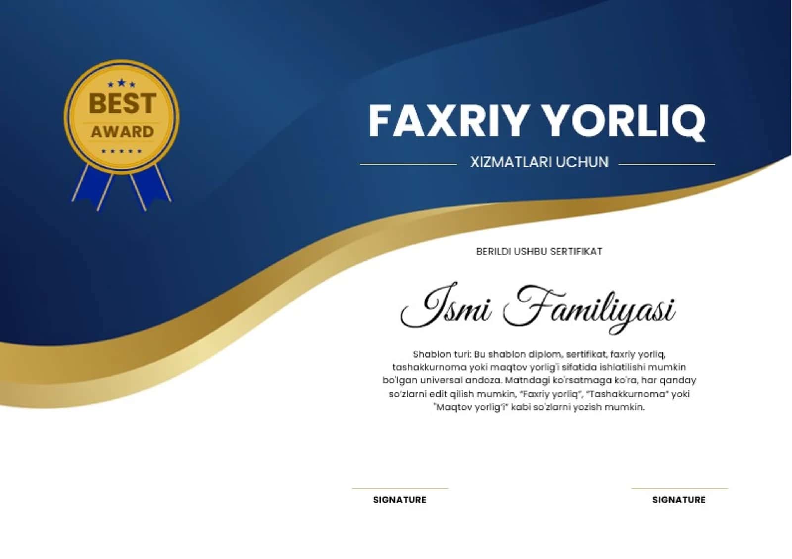 FAXRIY YORLIQ SERTIFIKAT