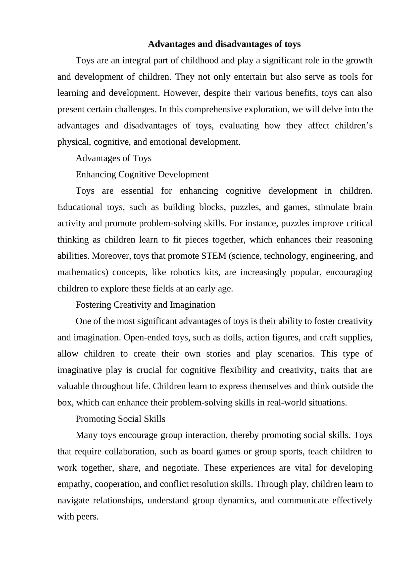 Advantages and disadvantages of toys