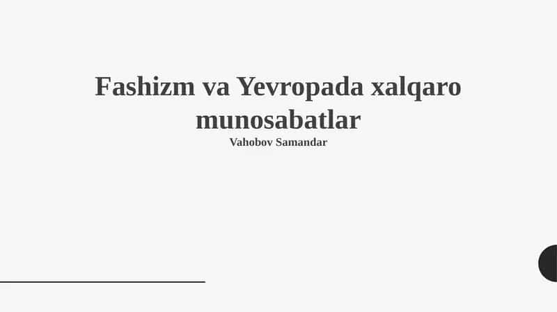 Fashizm va Yevropada xalqaro munosabatlar