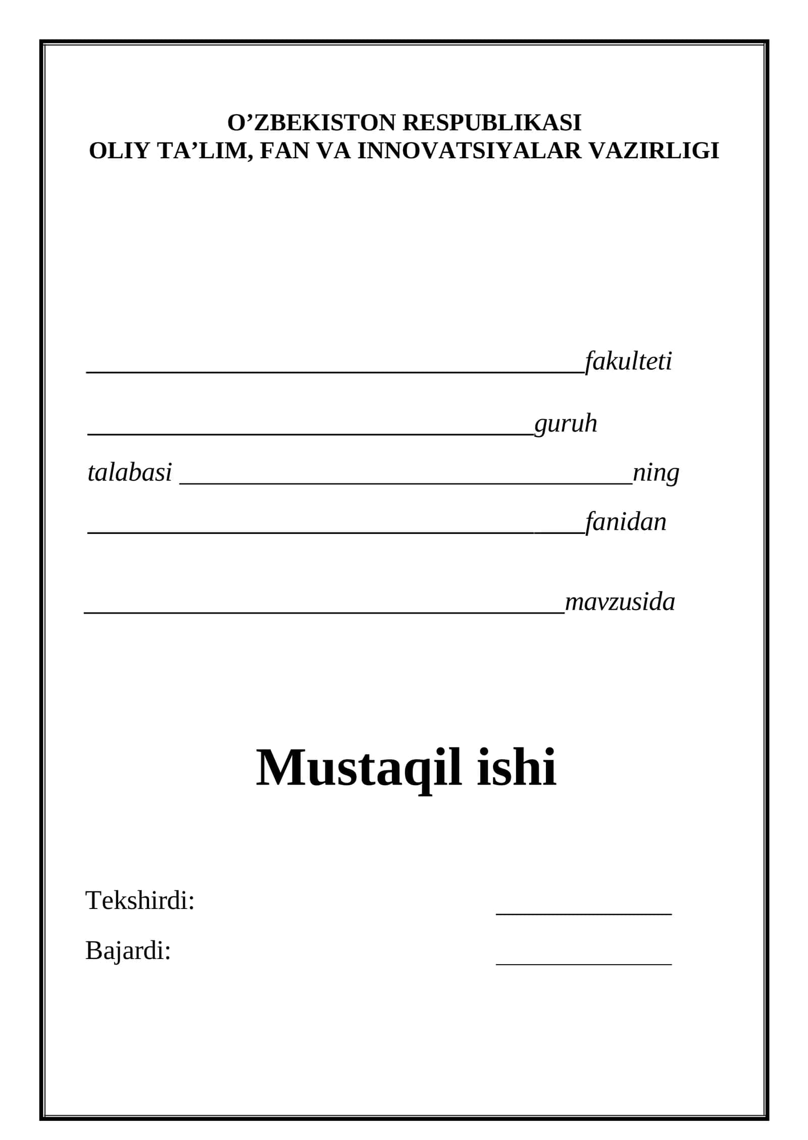 Mustaqil ishi yuzi